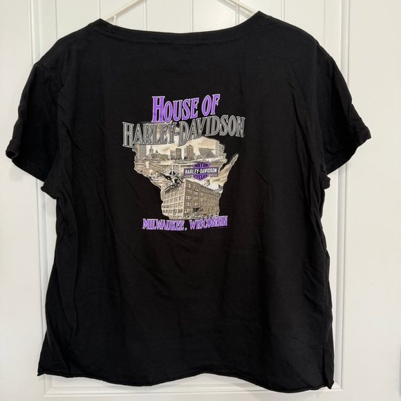 Harley Davidson Short Sleeve Shirt Womens Medium Black Purple Metallic Wisconsin - Picture 5 of 9